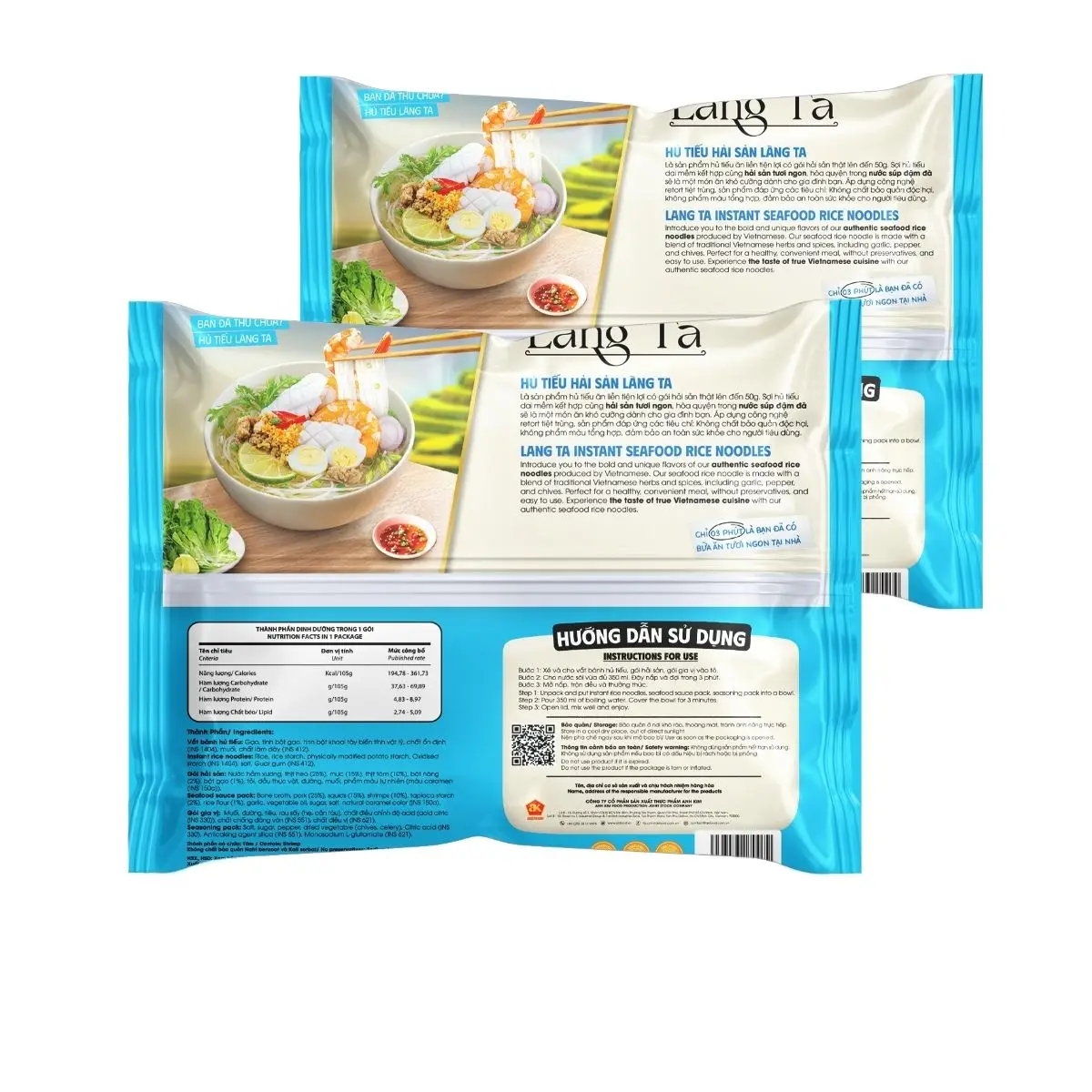 Instant Seafood Rice Noodles 105G pack from ISO HACCP Vietnam factory OEM package noodle with real seafood sauce convenient meal
