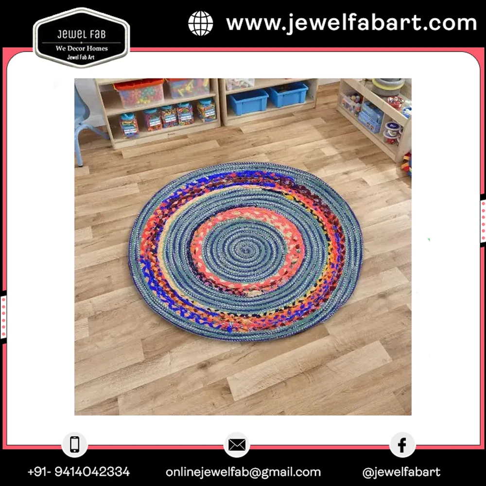 100% Cotton Handmade Round Carpet Living Room Bedroom Chindi Round Rug Carpet 120 cm Floor Area Rug