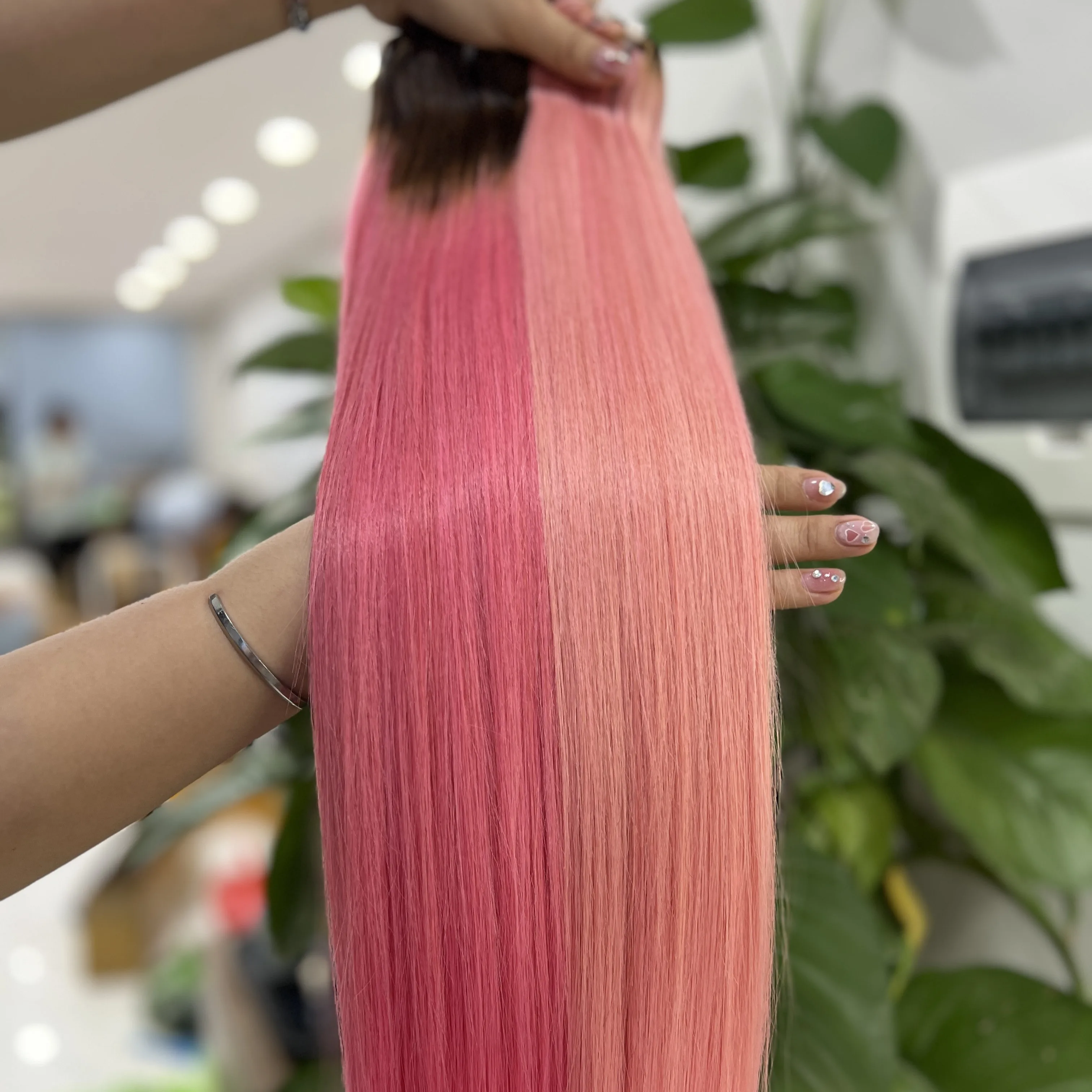 Bone Straight Double Drawn Long Pink Hair Weave Vietnamese Human Hair Extensions Cuticles Aligned