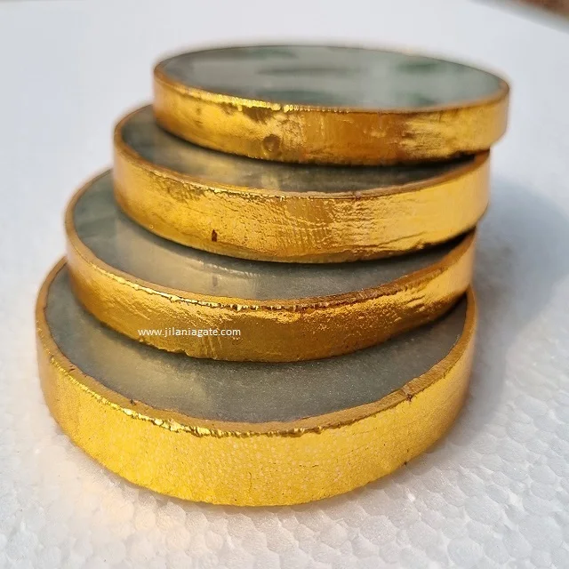 Green Aventurine Agate Coaster Wholesale round Quartz Gemstone Tabletop Gold Plating Ball Theme Decorations Love Style Rose Jade