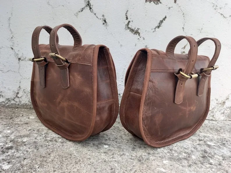 Унисекс коричневая большая спортивная сумка из буйволовой кожи под заказ стиль спортивные сумки 2 боковые мотоциклетные седельные для путешествий