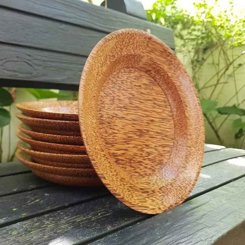 Nordic style coconut wood tableware dinner plates for catering wooden plate set modern zero waste dinnerware dishes