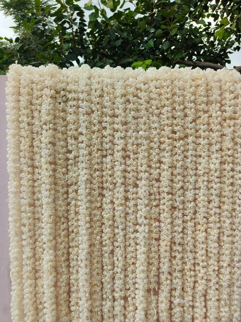 Artificial MograJasmine Buds Nikaah Pardah Partition Arch Flower Curtain for Eid Mahamaham Festival Seemantham Traditional Decor