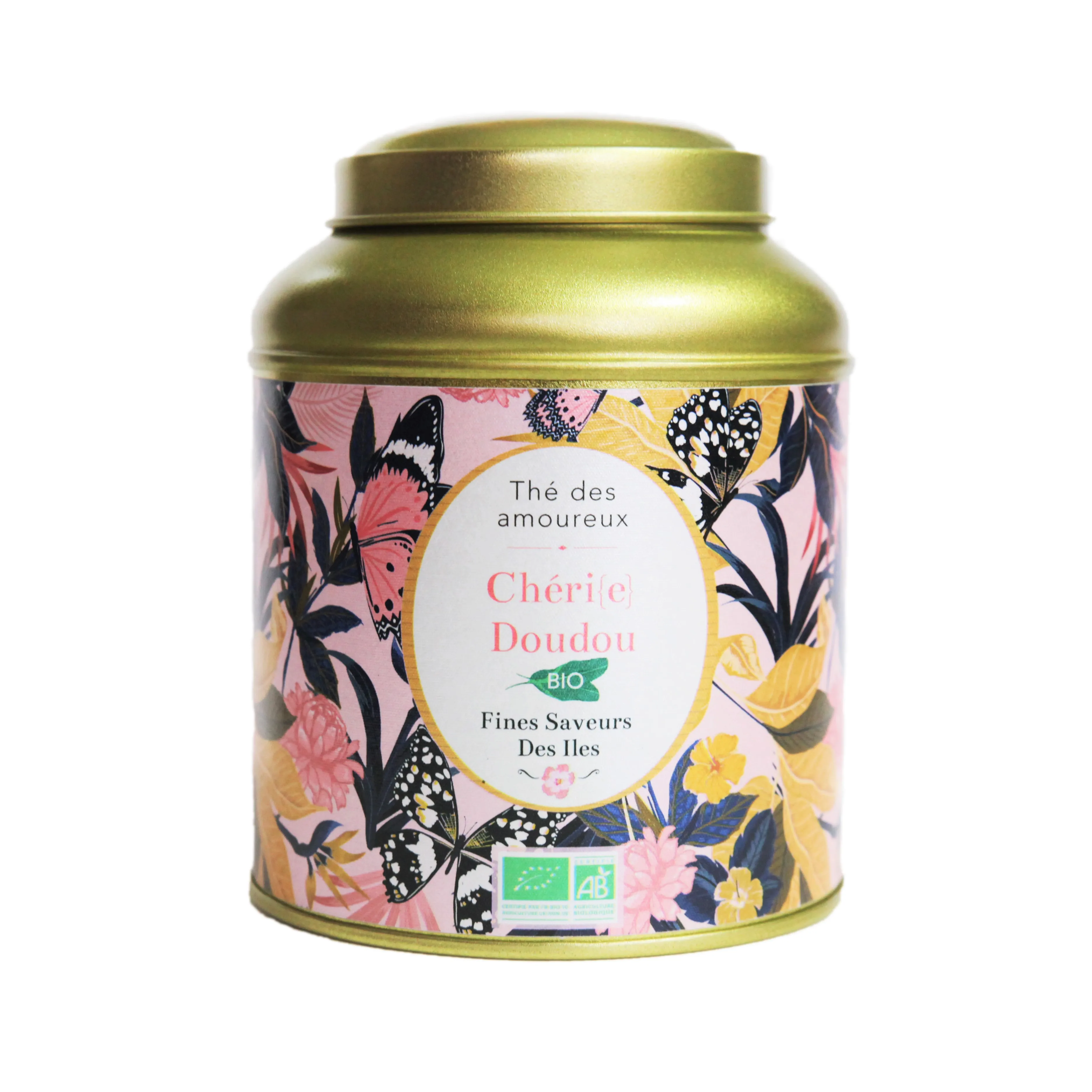 FINES SAVEURS DES ILES LOVERS EXOTIC TEA  CHERI DOUDOU BIO  Metal Box 100G Black Green Tea exotic fruits flowers