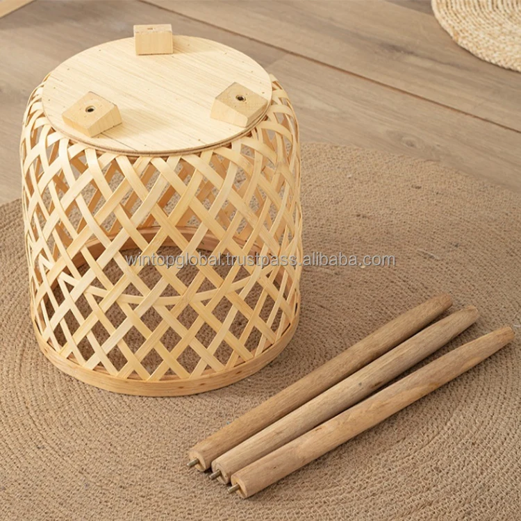 Antique Indoor Outdoor Bamboo Flower Pot Rattan Planter With Metal Stand Large Wooden Flower Pot For Home Decor