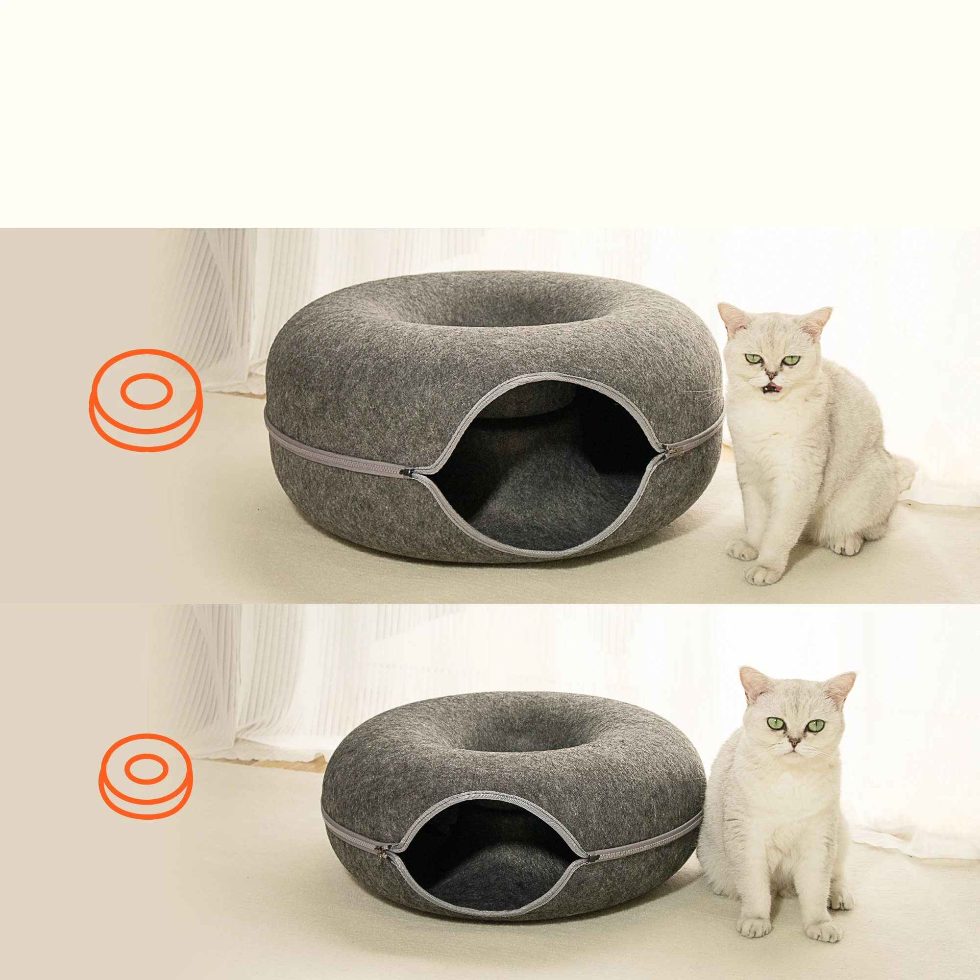 Donut Tunnel Large House Nest and Cat Scratcher Bed Made of Felt Fabric for Playful Cats