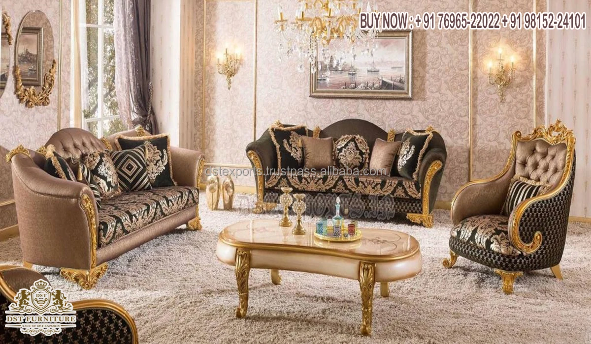 Mexican Style Luxury Tv Room Sofa Set Traditional Turkish Design Upholstered Sofa Set French Carved Classic Sofa Set