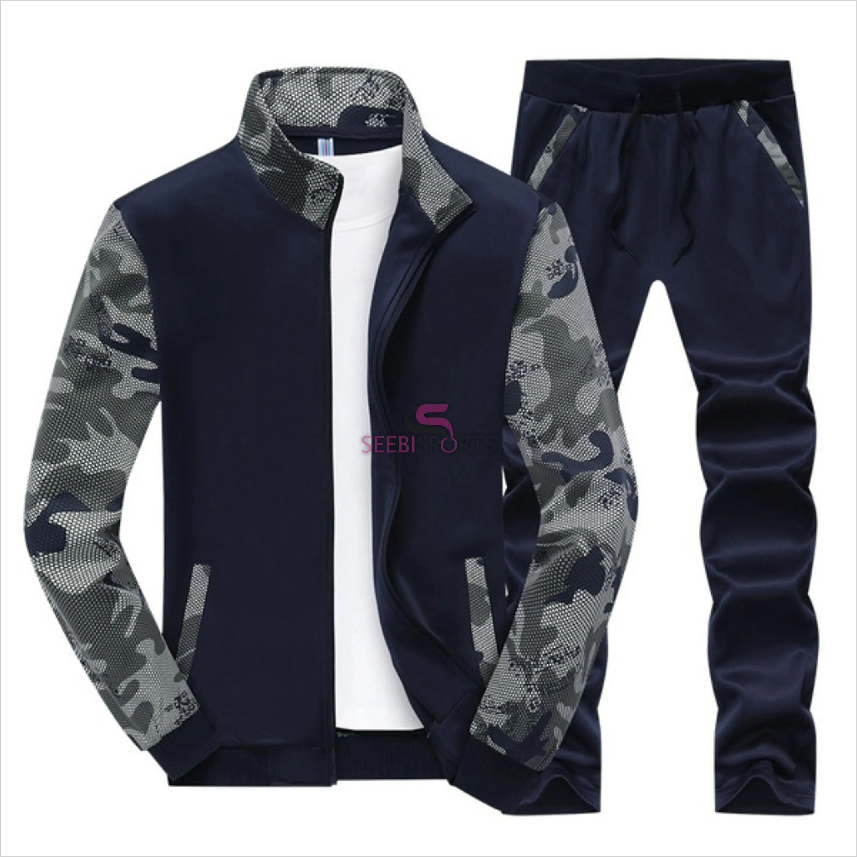 Camouflage Fashion Sporting Suit Men Zip Up Tracksuit Track Polo Hoodie Sweat Suits Set Zipper Sweatshirts