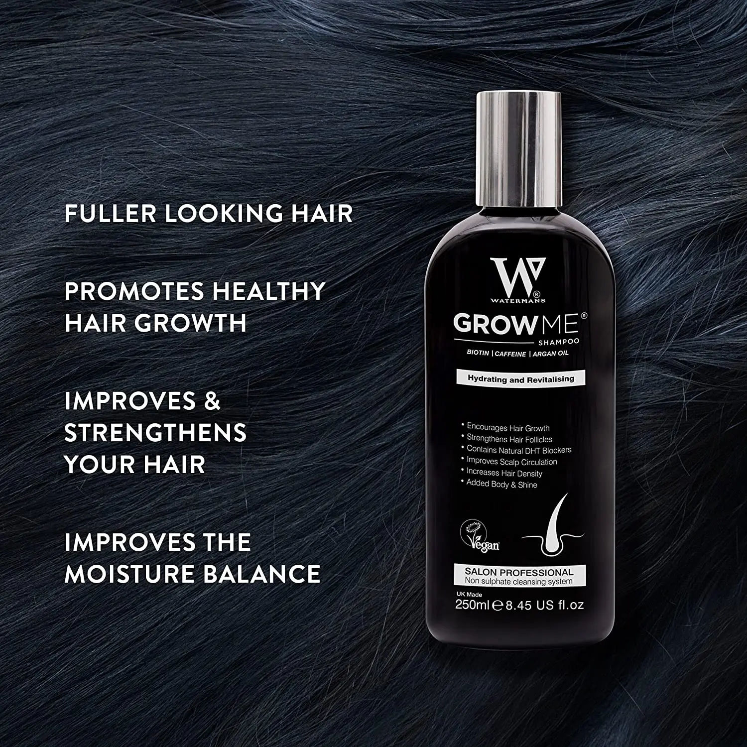 Watermans Hair Growth Shampoo 250ml Hair Loss Products Grow Me For Thicker Stronger Longer Hair Growth Shampoo Biotin Argan Oil
