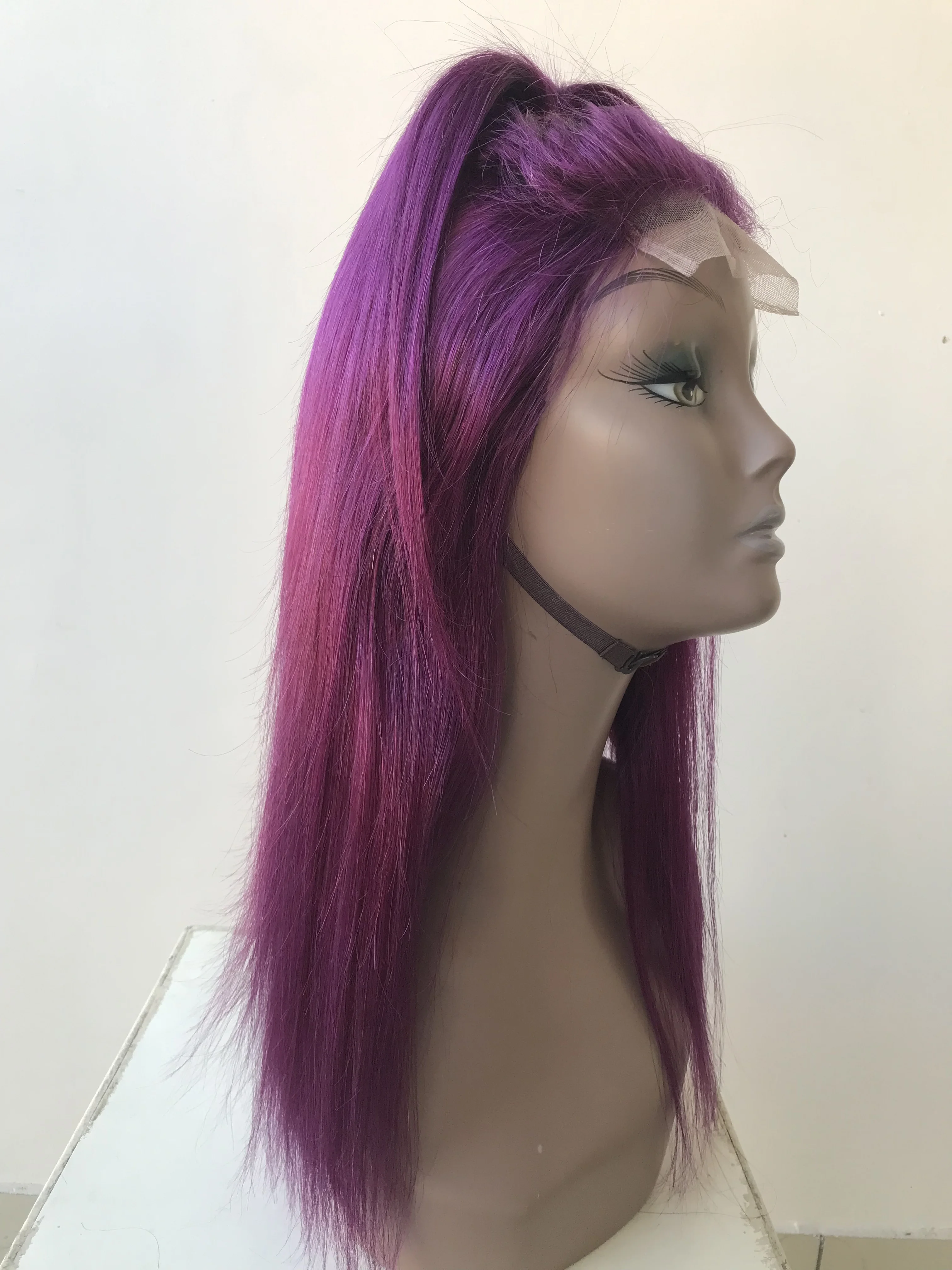 Direct from India Top Best Quality Wholesales Single Donor Hair Raw Indian Temple Remy Virgin 18 Purple Coloured 4x4 Closure Wig