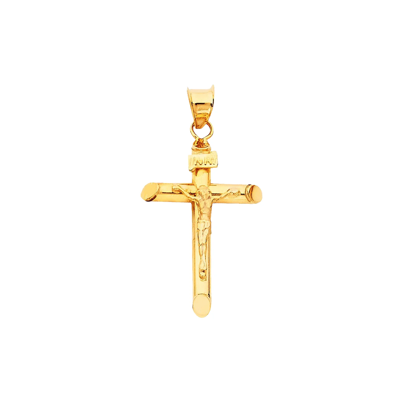 14k Yellow Gold Plated INRI Catholic Christian Crucifix Cross Pendant Classic Designer Fashion Jewelry