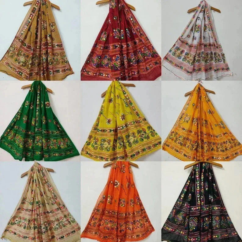 Индийская вышивка ручной работы Dupatta разноцветное зеркало идеальный свадебный аксессуар и подарок для семьи друзей