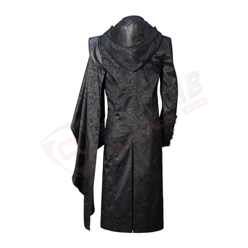 Ladies Plus Size Vintages Medieval-Steampunk Gothic Breathable Black-Halloween Longed Cosplay-Hooded Leather Coats