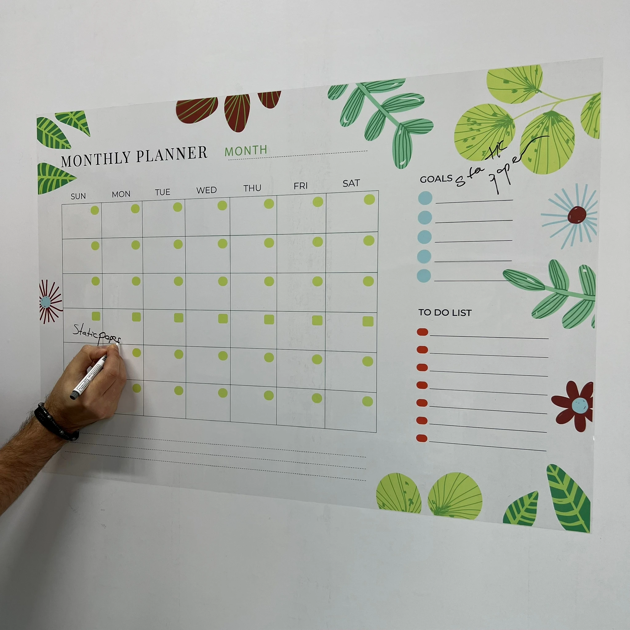 Dry Erase Monthly Planner Organizer Model-3 Reusable Durable Polystyrene Material Holds The Surface With Static Electricity