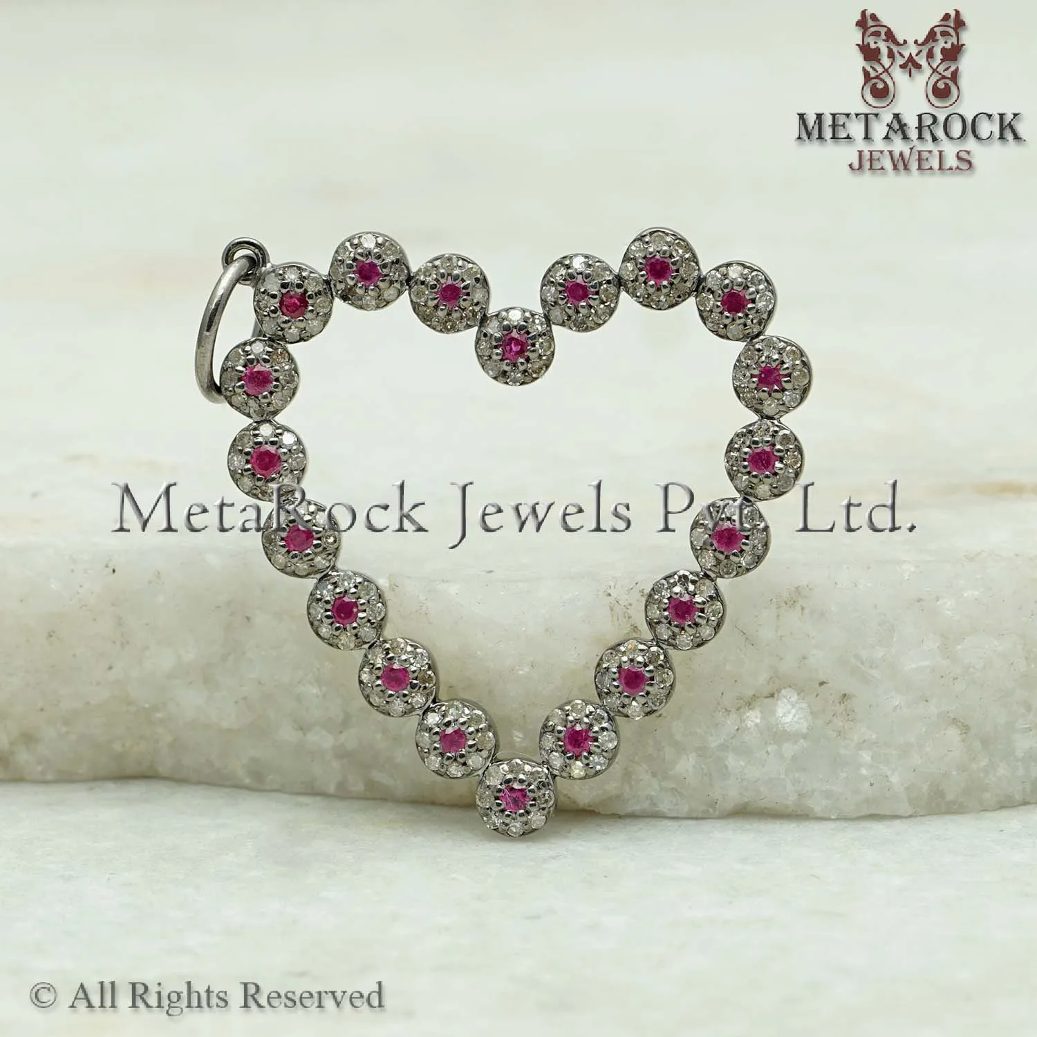 Solid 925 Silver Handmade Ruby Gemstone Heart Pendant Gift For Her DIamond Heart Love Pendant 30X35 MM