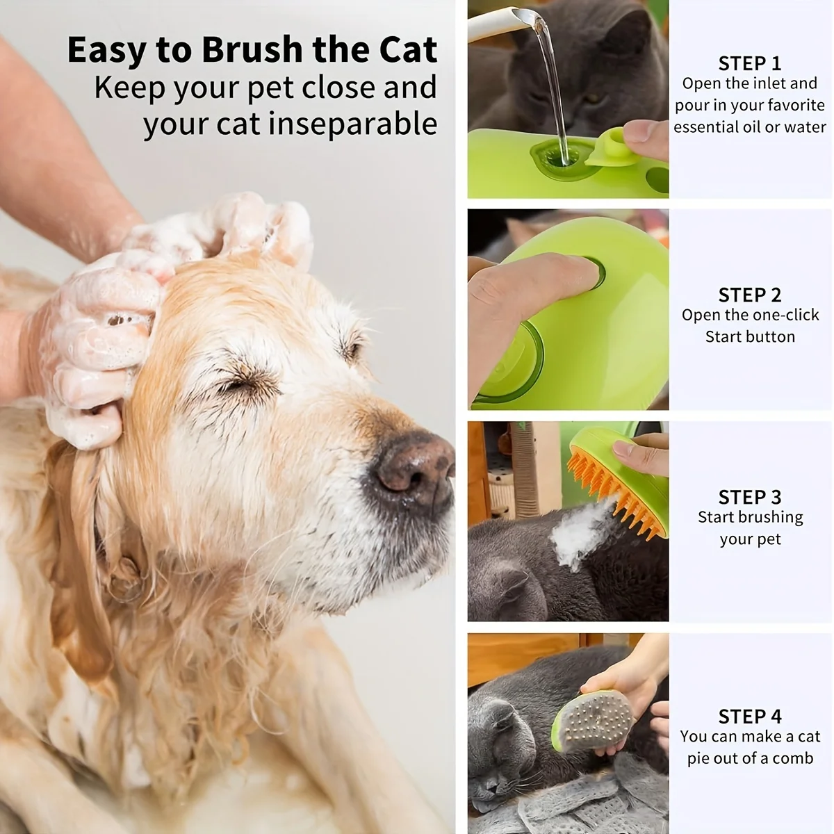 Cat Steam Brush Pet Brush with Release Button Cat Grooming Tools Self Cleaning Dog Cleaning Brush Cat Products