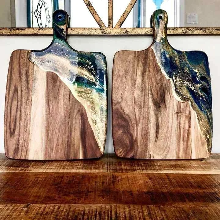 Handcrafted Resin Epoxy & Wood  Chopping Boards Perfect for Kitchen Decor Chess Chopping Blocks for Hotel Home Hotel Restaurant