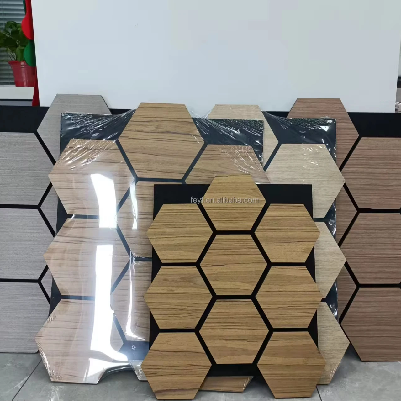 Non-irritating Wood Akupanel interior panel board acoustic slatwall Hexagon felt acoustic panels
