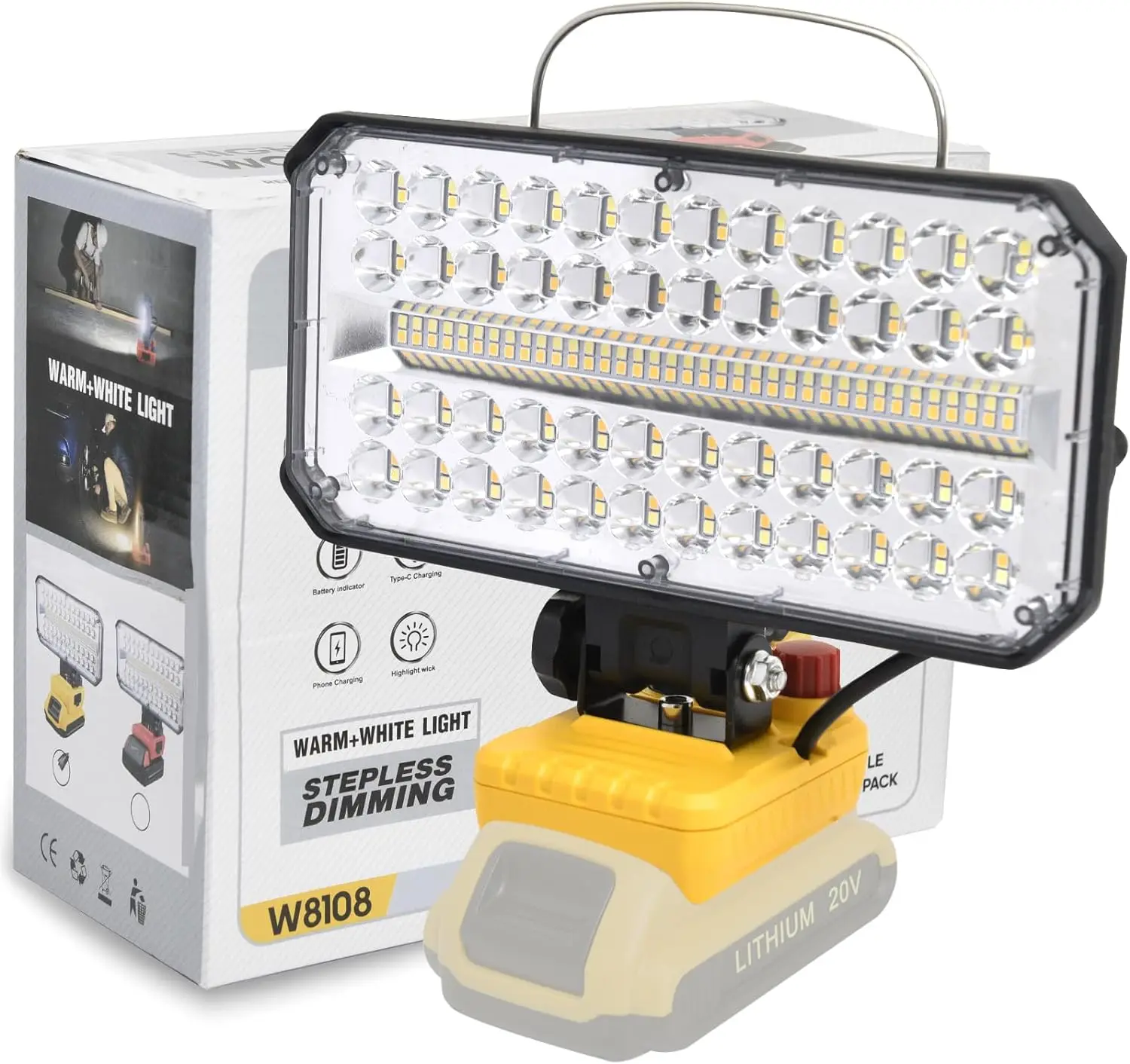 50W LED Work Light Flashlight 4/6/8Inch For Dewalt 18V 20V Lithium Battery Portable Lantern Tool Lamp With USB DCB205 DCB206