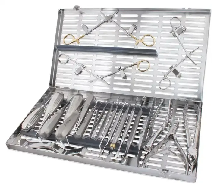 Set of 20 Dental Extraction Implant Instruments Kit With Stainless Steel Cassette