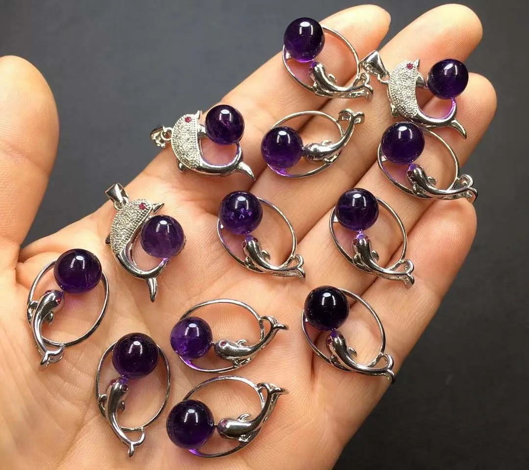 Supplier Latest Design Round Beads Amethyst Gems Pendant 925 Silver Fish Shaped Bezel Set Pendant 10 mm In Size Valentine Gif