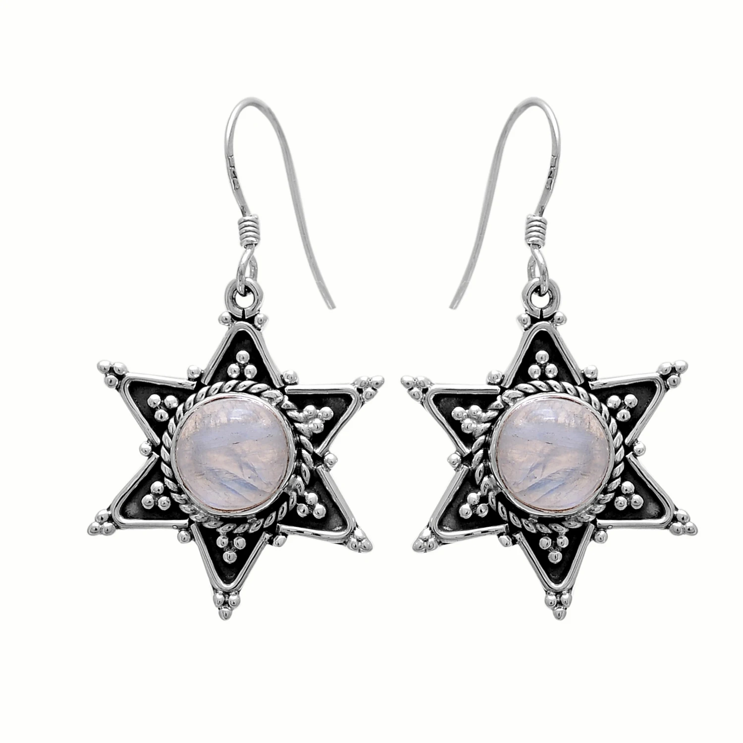 Johari Bazar Jaipur Jewelry Exporter Natural Rainbow Moonstone star 925 Sterling Silver Gemstone Earring Wholesale Manufacturing