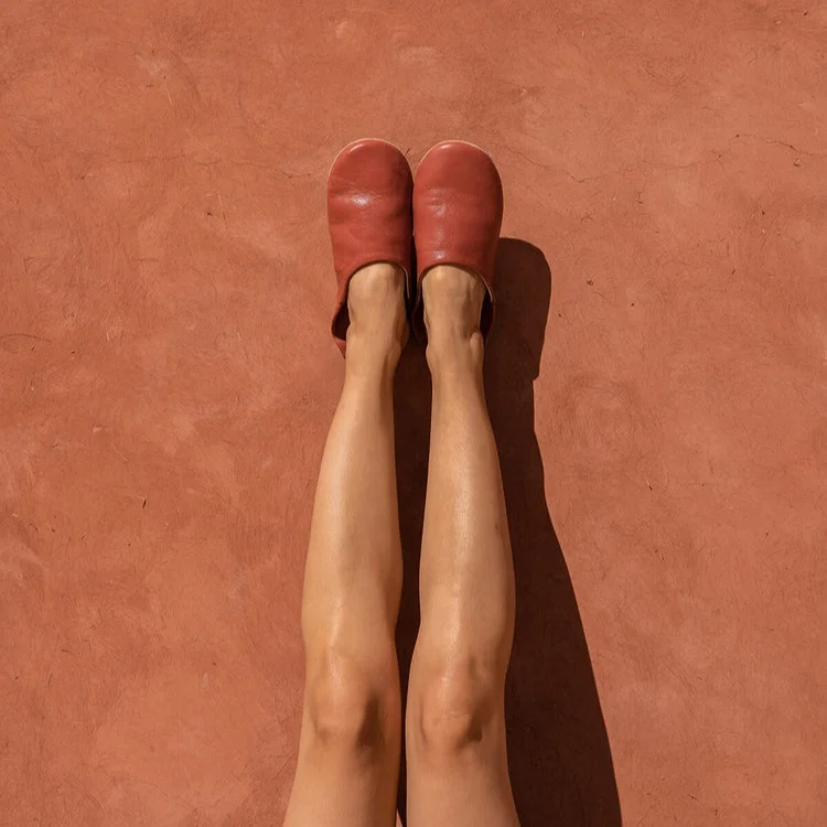 Best choice Quiet Indoor Slipper Vintage Flat-toed Slippers Handmade Moroccan Babouche Burnt Orange Slippers