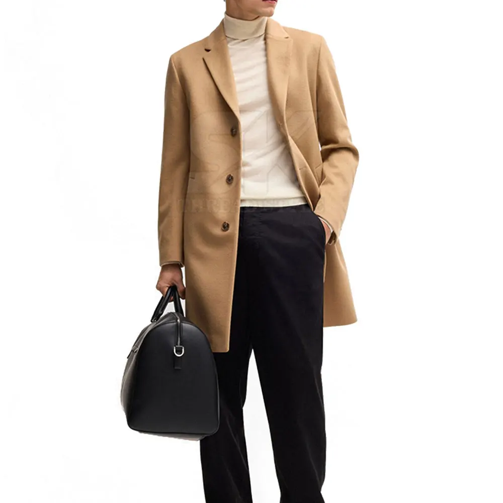 Best Selling Black Solid Color Casual Jackets Fashion Men Long Coat Breathable Thermal Wool Over coat