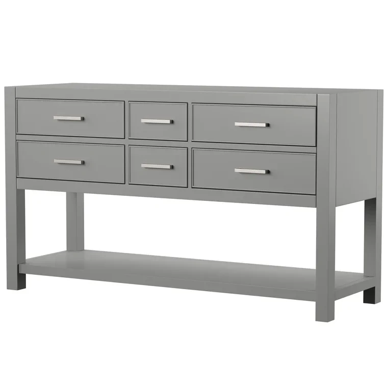 60 дюймов ванная комната с двойной раковиной с открытая полка в сером цвете для мягкого закрытия дверцы ящиками раковина база Vanity