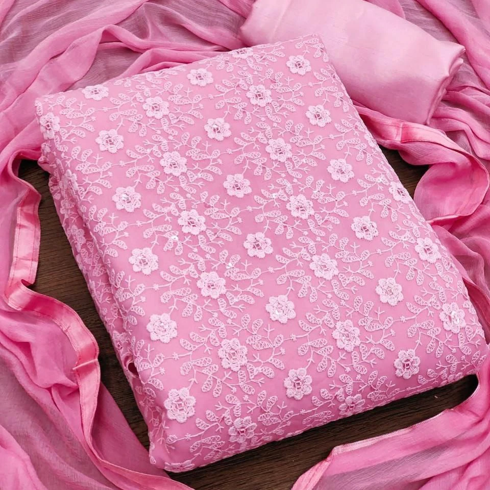 geoegette sequenece dress materials suit with siffly work