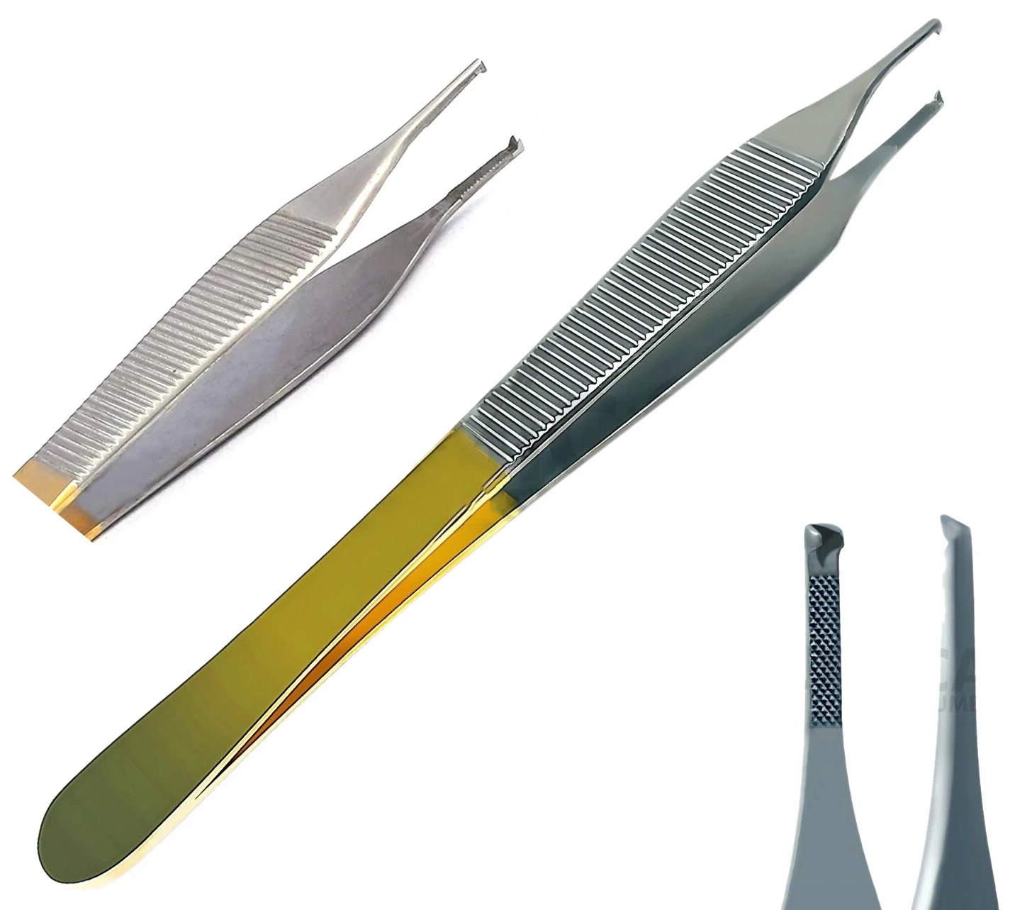 T/C ADSON TISSUE KOCHER FORCEPS 1x2 Tooth Brown Serrated Teeth with tungsten carbide inserts