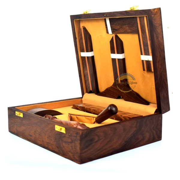 Luxury Roosewood Wooden Masonic working Tools set Wooden Wooden-Plumb-Square-and-Rule-with Golden Trowel and Cream color theme.