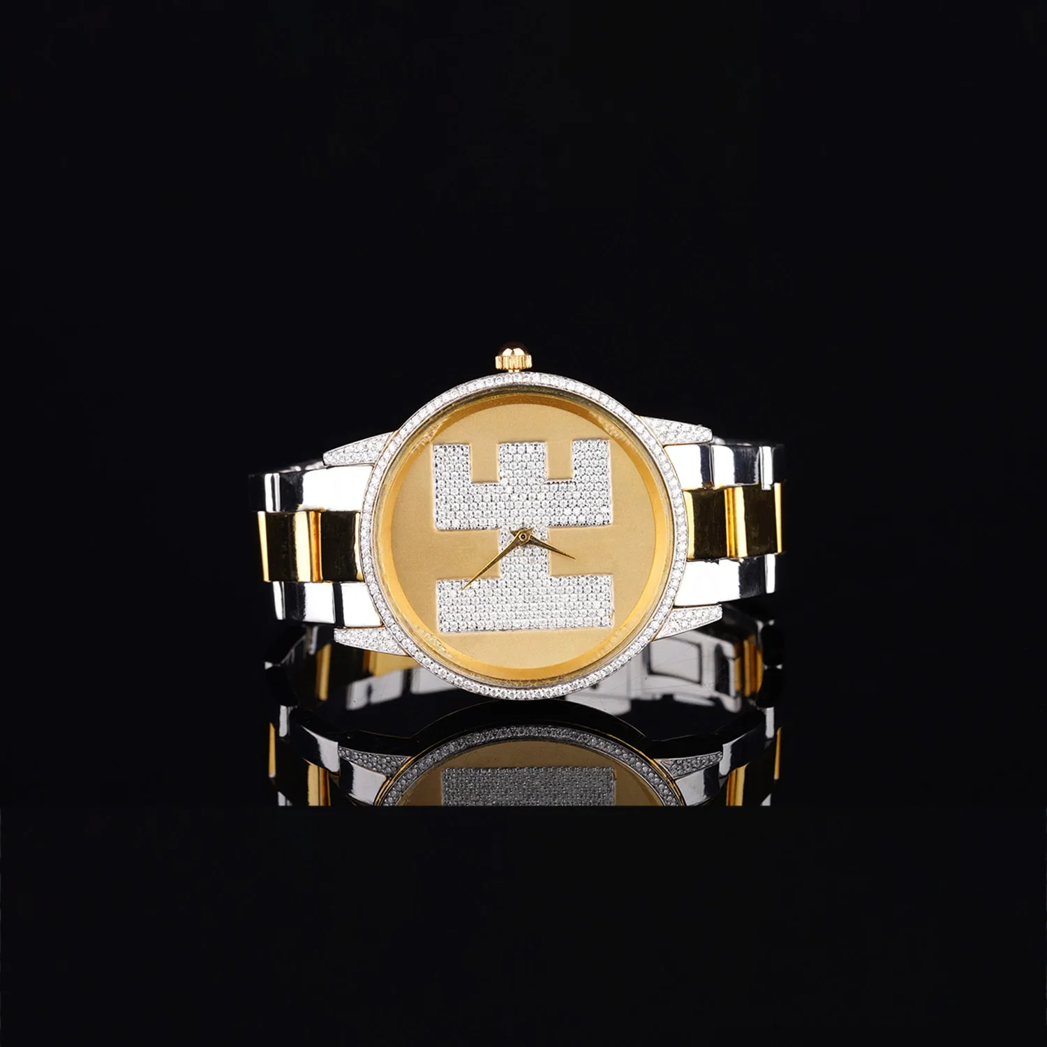 Ready to Ship Customized Diamond Studded Two Tone 18kt Gold Watch For Sale By Indian Exporters At Low Prices