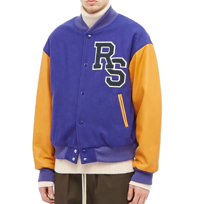 Baseball Varsity Jacket Men Plain Blank Varsity Letterman Jackets 2022 Wholesale Custom Purple And Yellow Jacket
