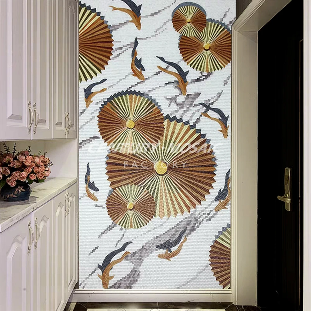 Centurymosaic Customized Handmade Fish Picture Patterns Glass Mural Art Mosaic Tile for Wall