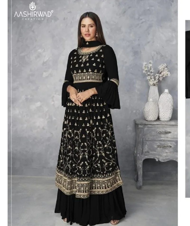 Heavy Ethnic Wear Heavy Faux Georgette with Embroidery Cotton Thread with Badla Work Full Flare Gowns for Women Wear Clothes