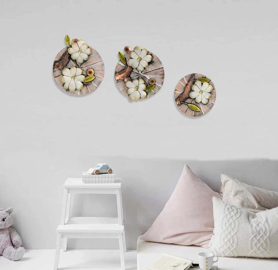 wrought iron matel indian handicraft  Unique Wall Art Panels Of Flowers On A Tree For Home Decor  ( Set Of - 3 )