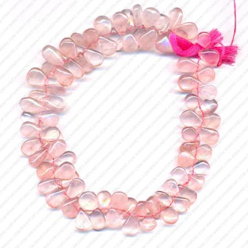 Fortunecharmsinc High Quality Natural Rose Quartz Almond Side Drill Gemstone 13 inch Length Beads Best Selling Gemstone Beads .