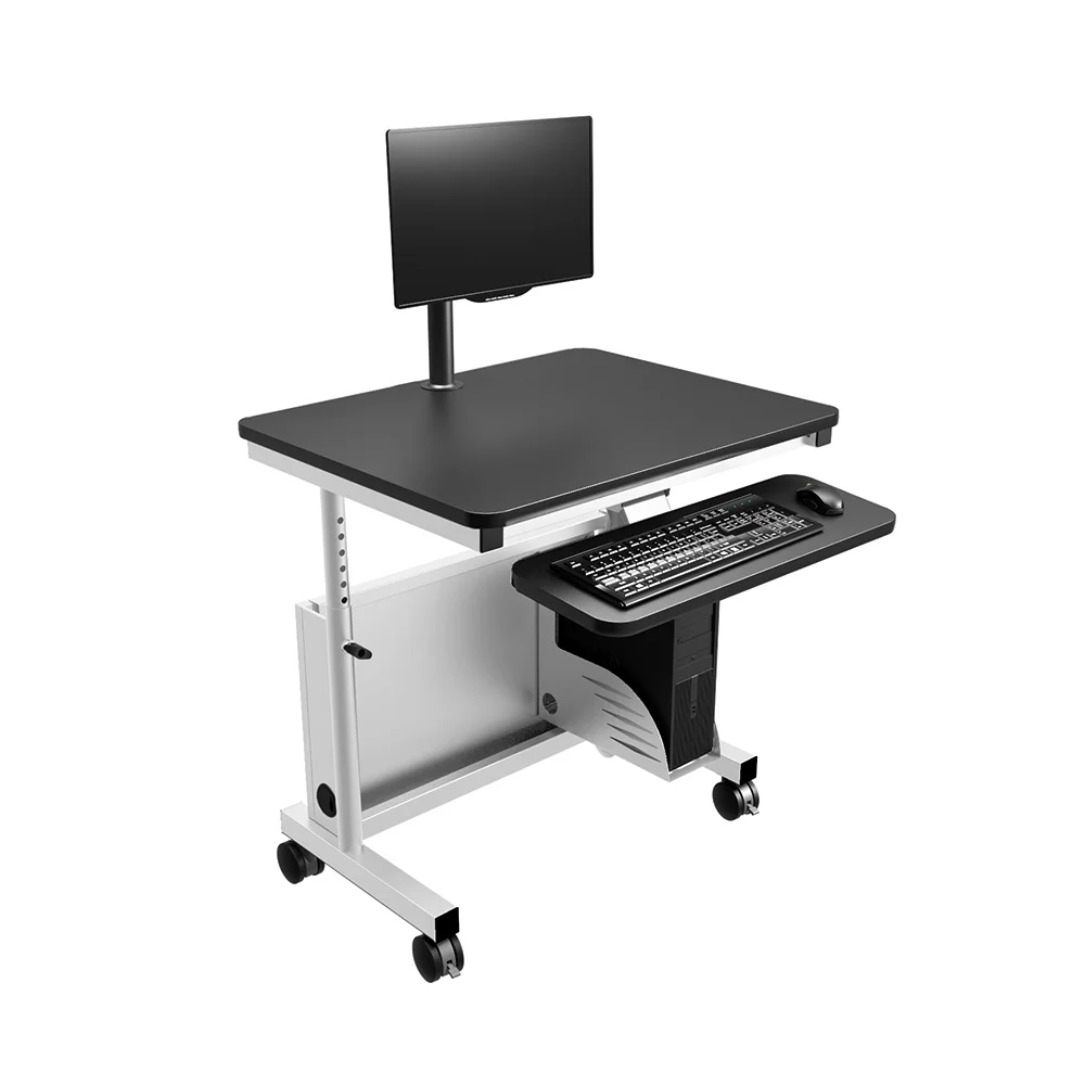 VersaDesk Deluxe Height Adjustable Computer Table Black Surface/ White Frame