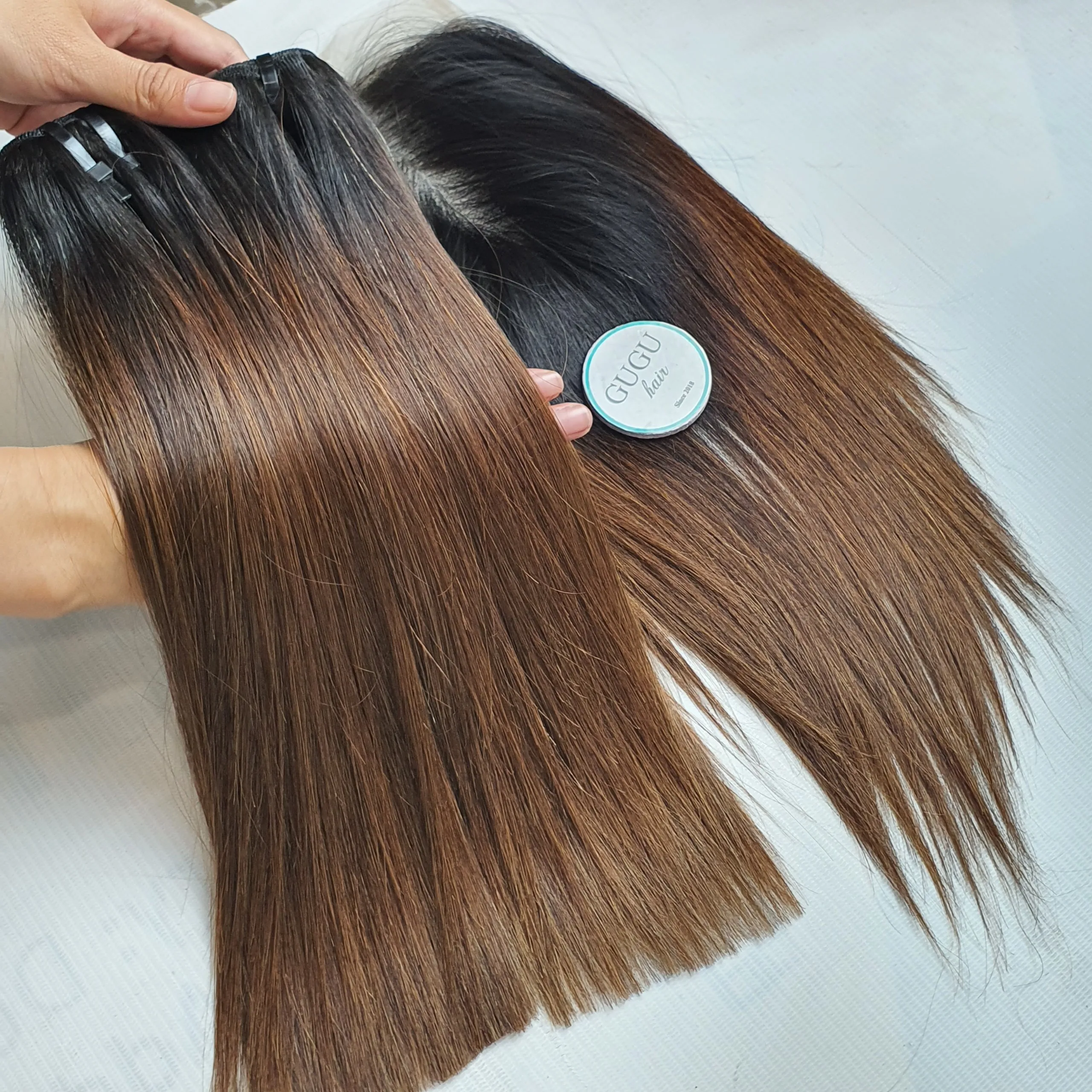 Cheap factory price ombre 1B and brown dark color bone straight weft hair price double drawn hair bundles human hair