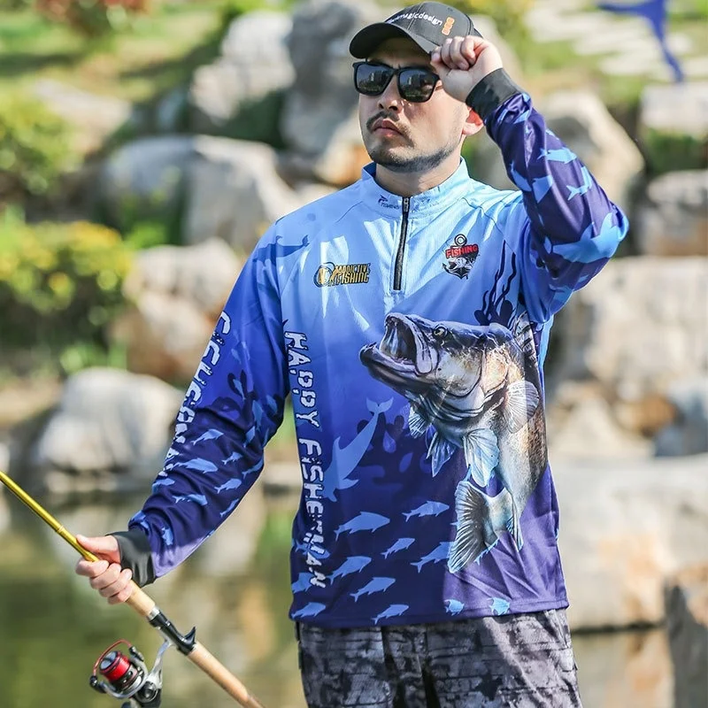 High quality 100% Polyester Long Sleeve Cheap Light Blue Marlin Sport Fishing Upf 50+ Long Sleeve Fishing Shirts