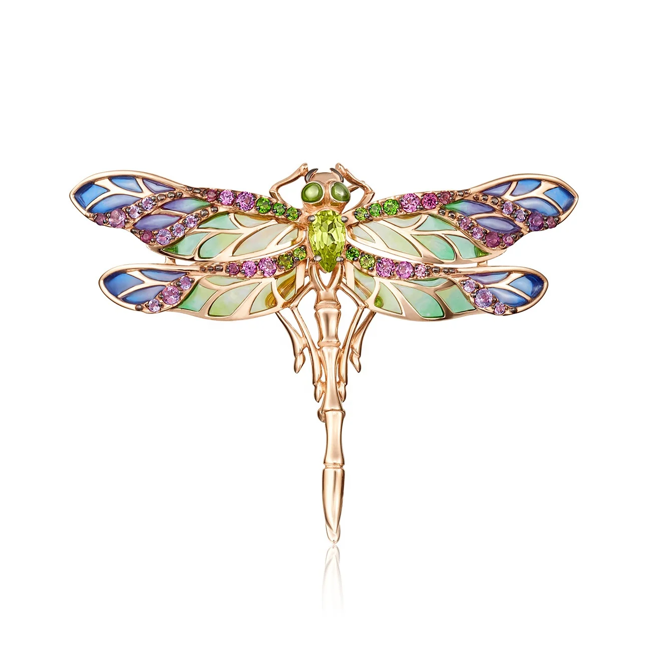 Fashion Brooch 14K Solid Rose Gold Chrysolite Garnet Amethyst Chromdiopside Enamel OEM ODM Yellow White Gold Unique Design