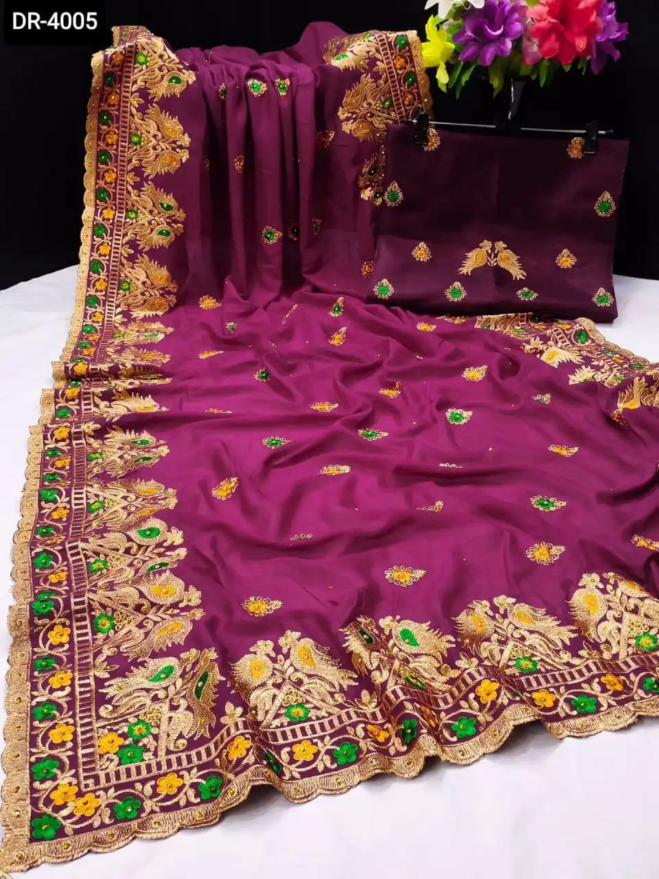 Fancy Ethnic Vichitra Silk Wedding Wear Saree with Banglory Satin Silk Blouse Material with Embroidery Work and Jari Work Sari