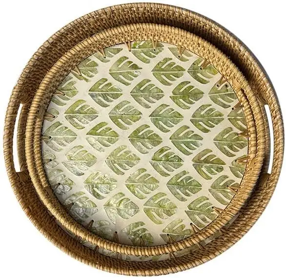 New Boho Rattan Wicker Charger Plates Decoration Dining Table Mother of Pearl Mother of Pearl Tableware