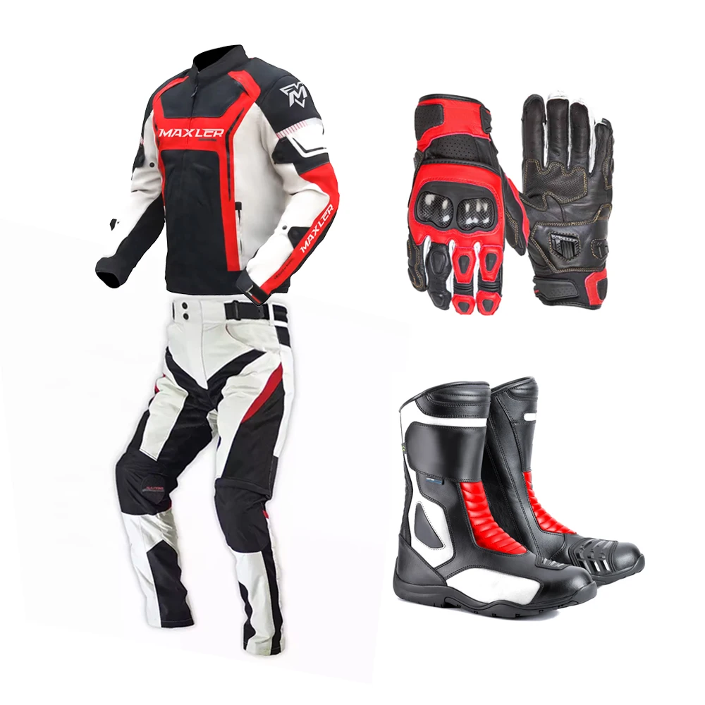 Adult Reflective Sportswear Set Motorcycle Safety Breathable Biker Jacket Knuckle Protection Leather Gloves Shoes Motorbike