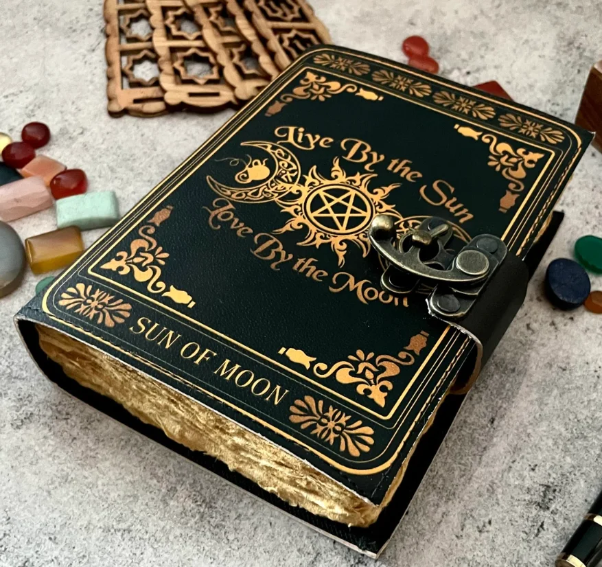 Triple Moon Goddess A5 Grimoire Journal Blank Spell Witch Book of Shadows Thread Sewing & Thermal Binding Gifts for Him & Her