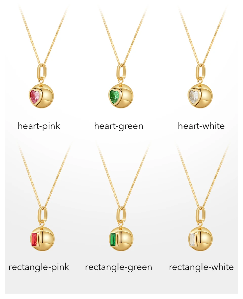 18K Gold Plated Stainless Steel Jewelry Colored Square Rectangle Heart Zircon Circle Ball Pendant For Women Necklace P243450