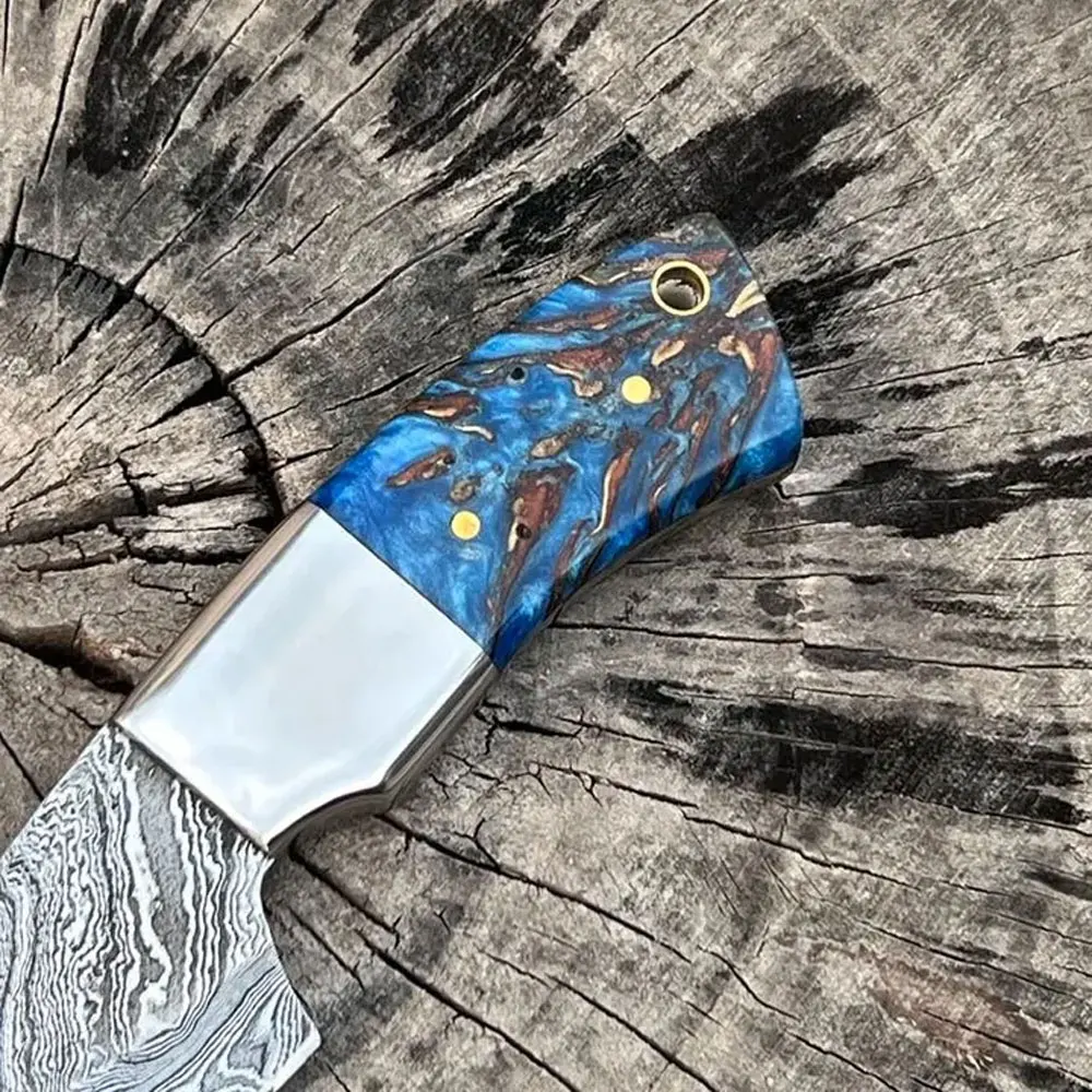 Private Label Handmade Damascus Steel Hunting Knife with Leather Sheath Direct Factory Supply Lightweight Hunting Knives