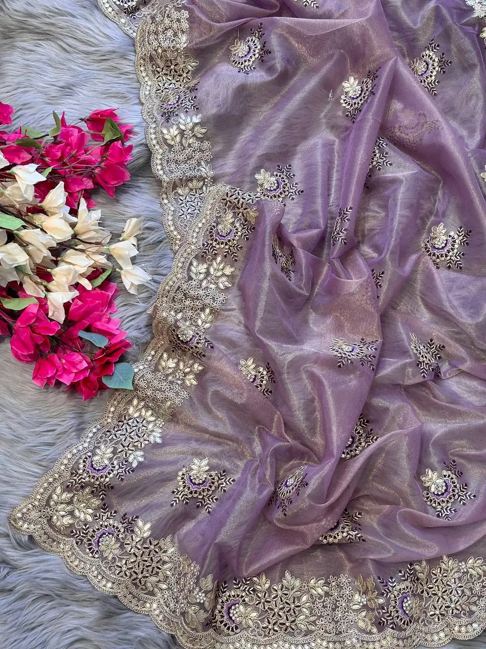 Beautiful Soft Tissue silk saree with Embroidery viscose thread work in saree, Party Wear saree, Wedding Wear Saree.