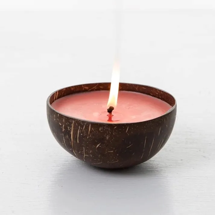 Aromatic pink scented candle in coconut jars new styles lovely unique handcrafted coco bowl candles